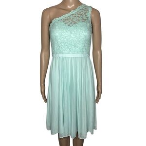 David’s Bridal Seagram Green Single Strap Lace Princess Bridesmaid Mini Dress